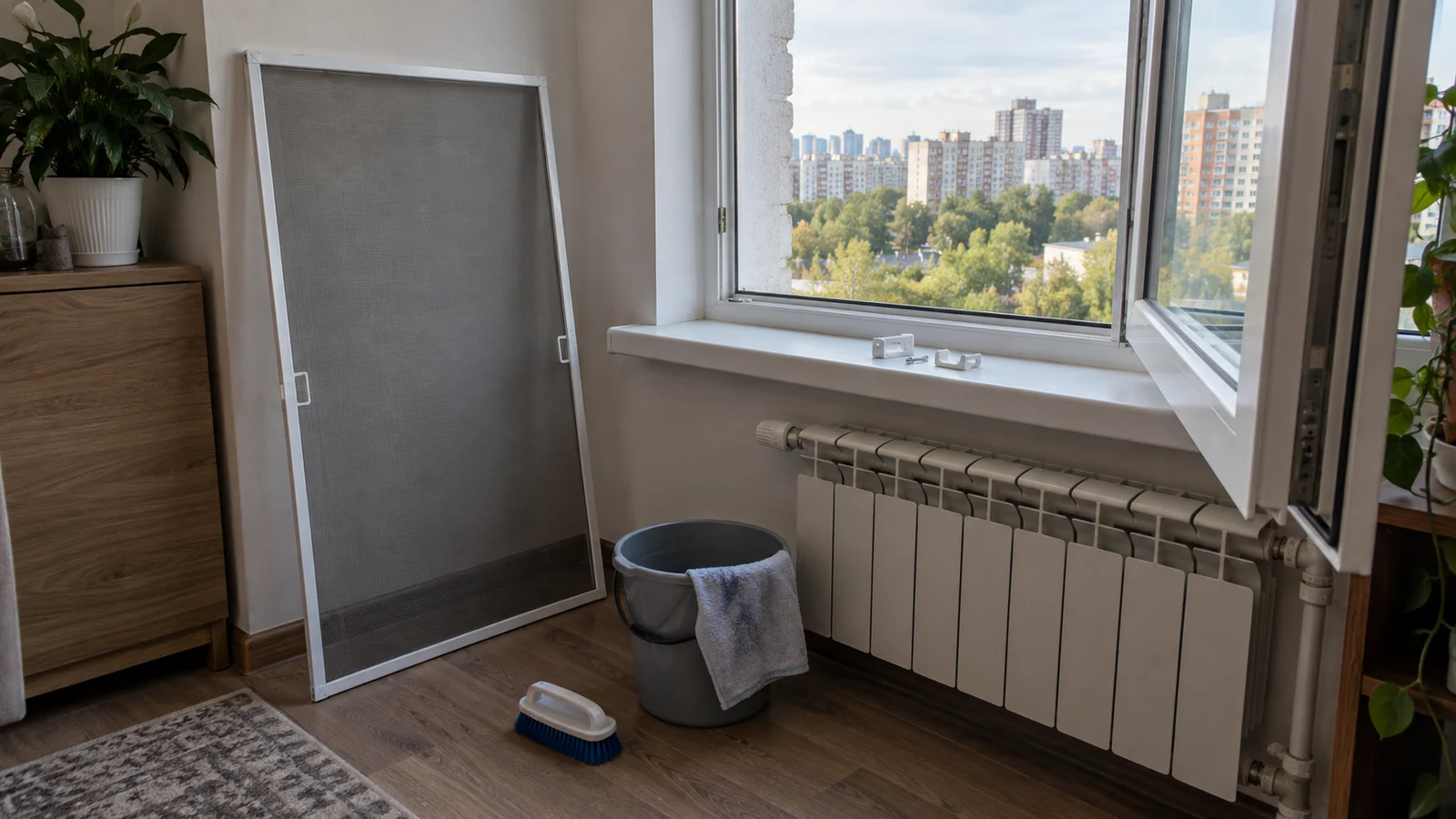 Москитная сетка после мытья